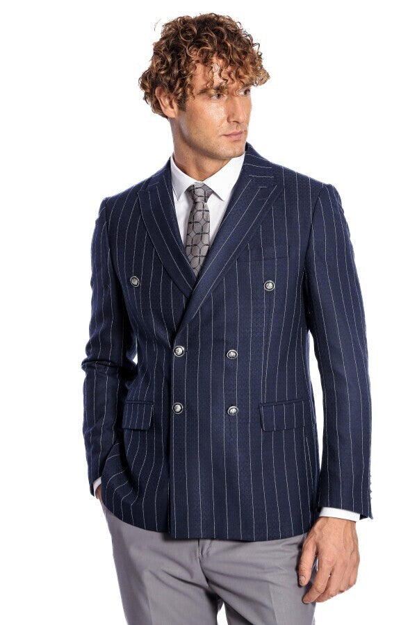 Mens double breasted on sale blazer navy blue