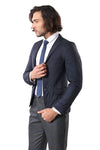 Slim Fit Navy Blue Quilted Blazer - Wessi