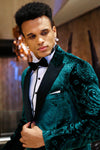 Floral Patterned Velvet Green Men Prom Blazer - Wessi