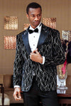 Gold Patterned Black Men Prom Blazer - Wessi