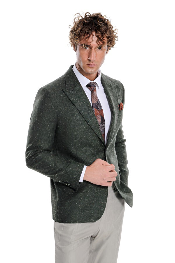 Houndstooth Pattern Wool Green Men Blazer Wessi