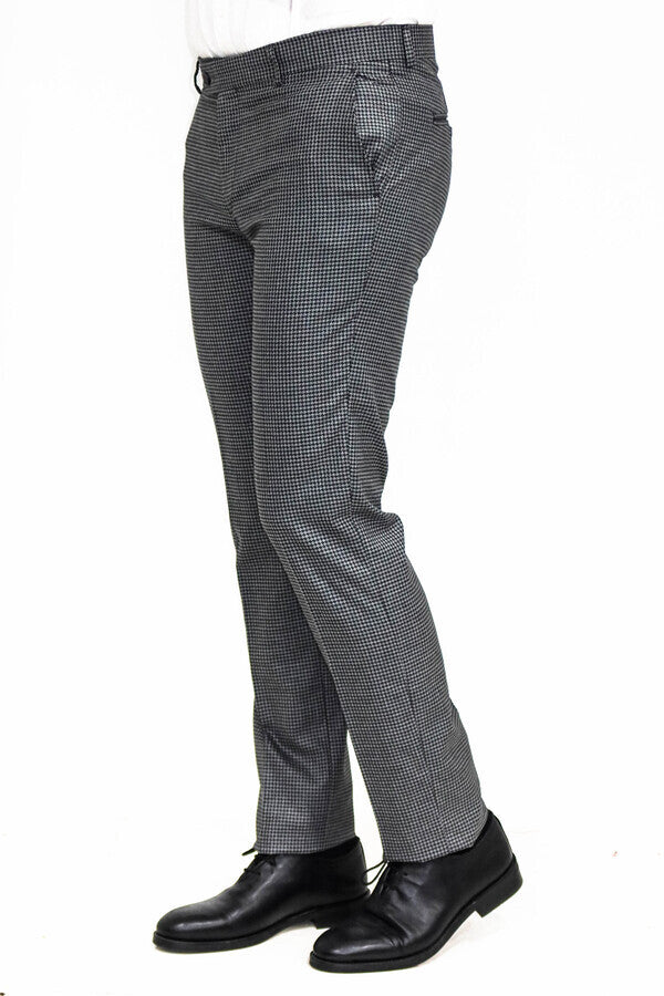 High Rise Tapered Houndstooth Suit Trousers | boohoo