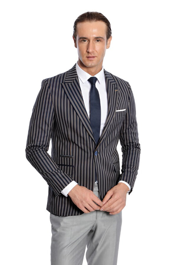 YYDGH Mens One Button Striped Dress Suit Jacket Party Festival Tuxedo Sport  Coat Fashion Wedding Nightclub Blazer Jackets Silver S - Walmart.com