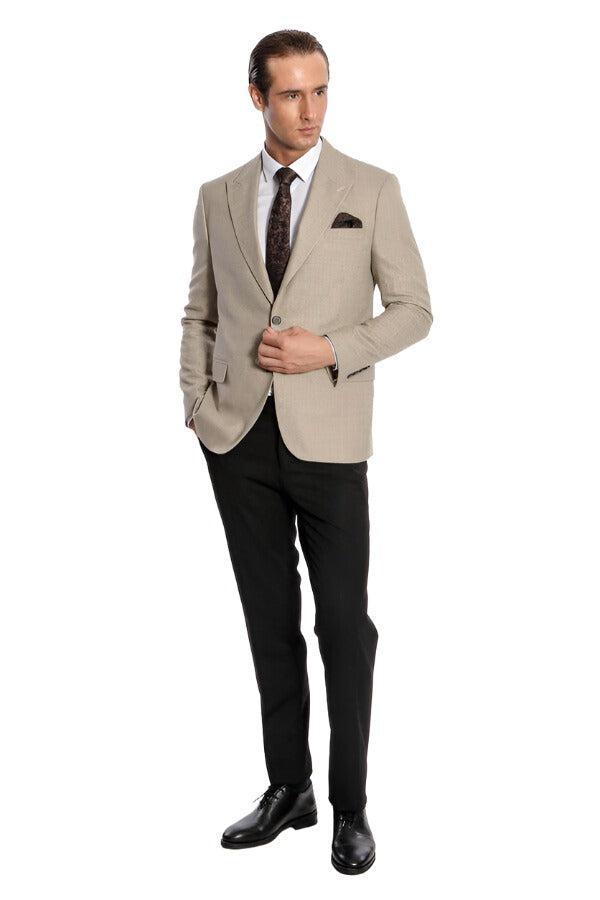 BEIGE RELAXED SUIT JACKET AND TROUSERS | boohooMAN USA