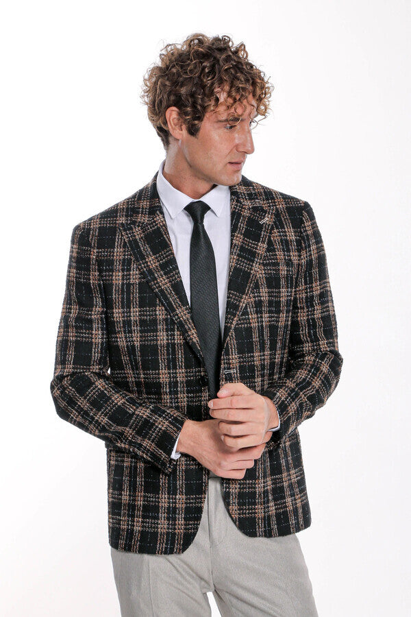 Black checkered shop blazer mens