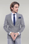 Single Button Pointed Collar Grey Blazer - Wessi