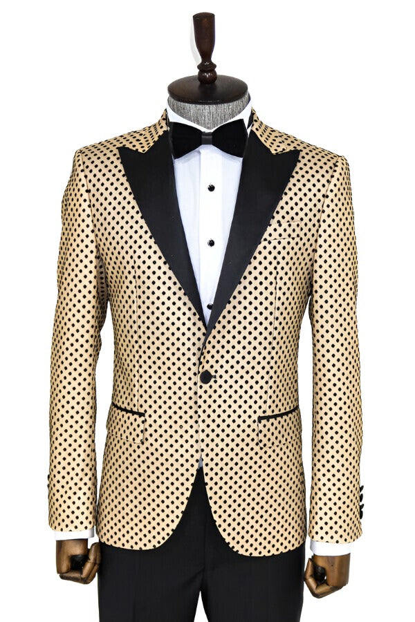 Wessi WSS Sequin Dot Patterned Cream Men Prom Blazer Singen