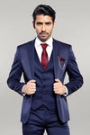 Single Button Dark Blue Vested Suit | Wessi