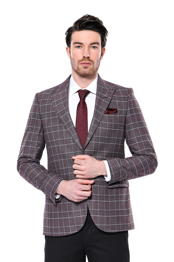 Burgundy deals check blazer