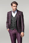 Traje hombre slim fit estampado cuadros burdeos - Wessi