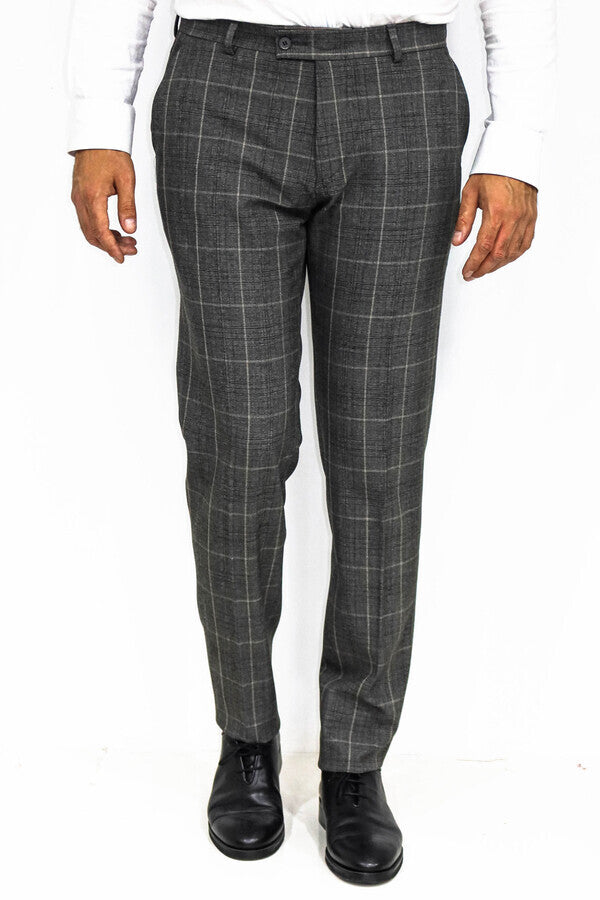 Buy Grey Mid Rise Check Slim Trousers for Men Online at SELECTED HOMME  |224955301
