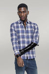 Slim Fit Plaid Patterned Navy Blue Shirt - Wessi