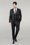 Striped Black Slim-Fit Vested Men's Suit - Wessi