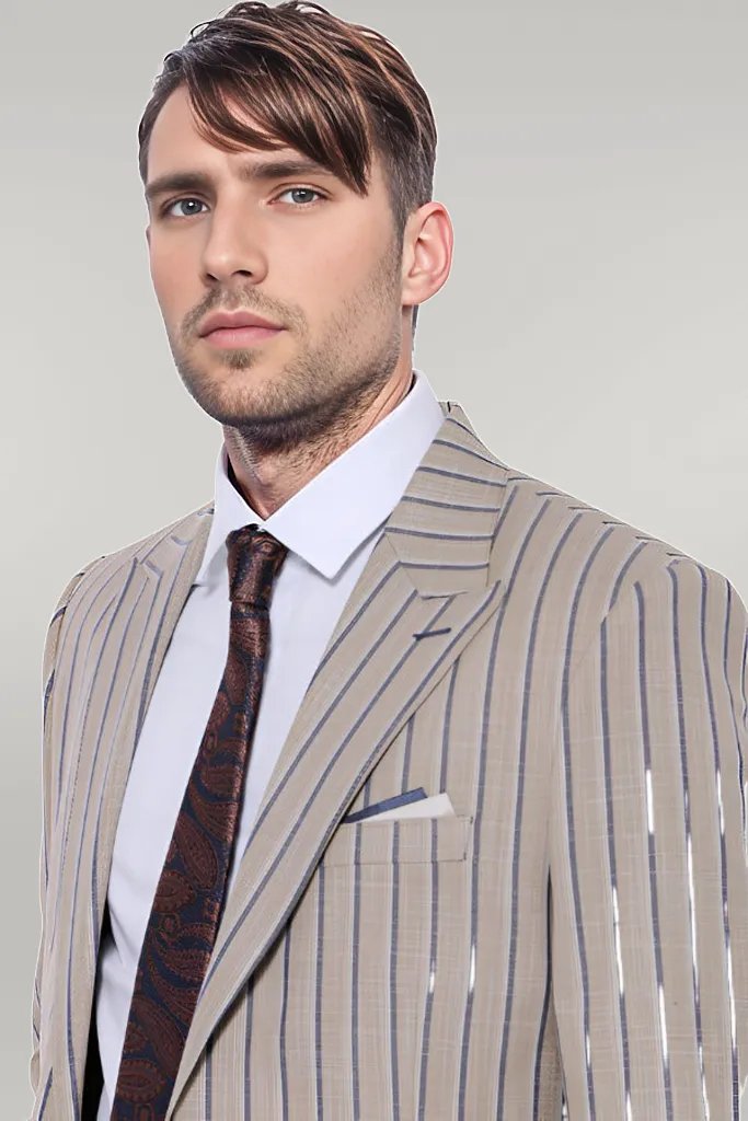 Mens British Black White Striped Lapel Collar Blazer Jacket Casual Coats  Jackets | eBay