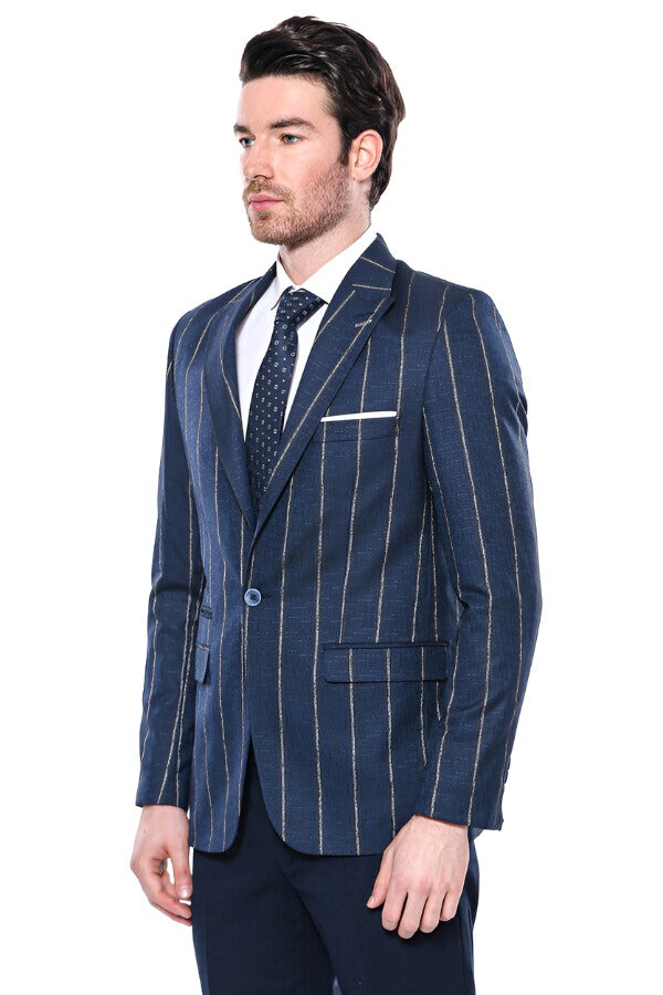 Striped blue outlet blazer