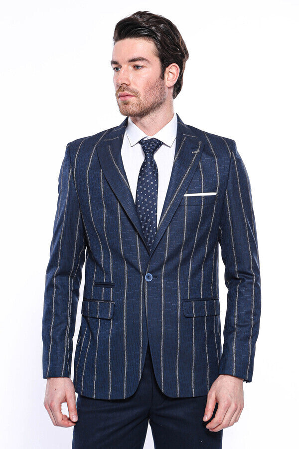 Striped blue blazer sale