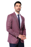 Striped Slim Fit Single Button Burgundy Men Blazer - Wessi