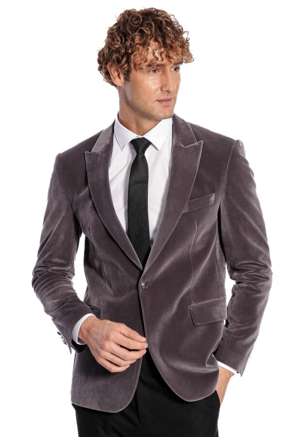 Grey velvet deals mens blazer