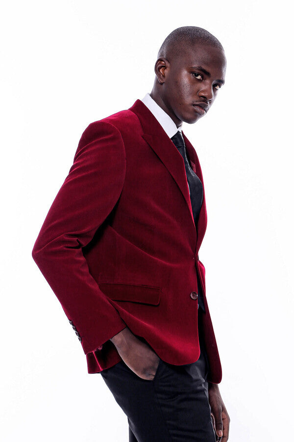 Burgundy velvet blazer with clearance black lapel